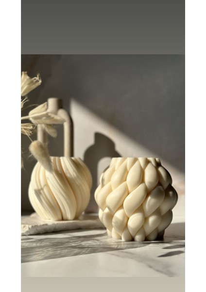 Candle El Yapımı Kokusuz Örgü Desenli Dekoratif Mum-20*10 - Dalga Desenli Dekoratif Mum 10*10CM fiyatları