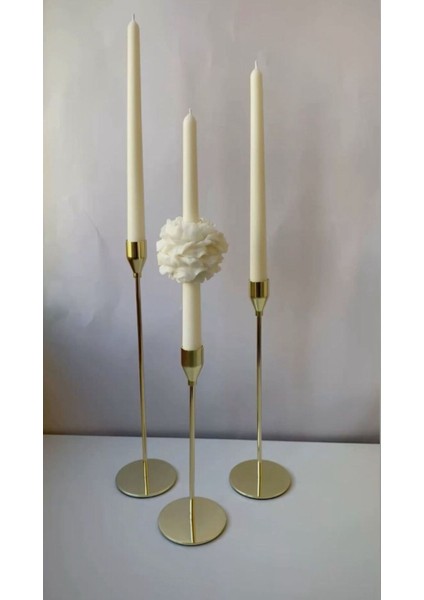 Candle El Yapımı Kokusuz Sade Şamdanlık Mum 2 Adet Şakayik Çiçekli Şamdanlık Mum 1 Adet 22*2