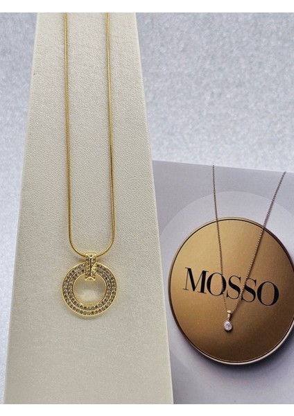 Zirkon Taşlı Gold Renk Yuvarlak Model Çelik Kolye fiyatları