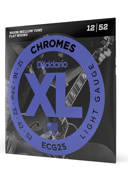 ECG25 Elektro Gitar Tel Seti, Chromes, Light Gauge (12-5