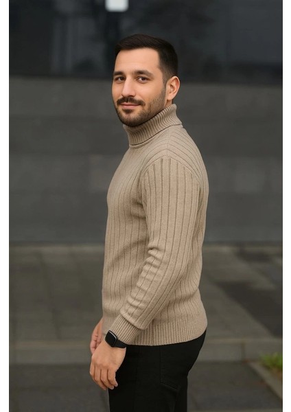 Erkek Balıkcı Yaka Bağazlı Triko Kazak Pamuklu Kalın Fitilli Dokuma, Regular Fit Uzun Kollu Kışlık Model fiyatları