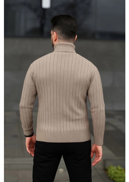 Erkek Balıkcı Yaka Bağazlı Triko Kazak Pamuklu Kalın Fitilli Dokuma, Regular Fit Uzun Kollu Kışlık Model modelleri
