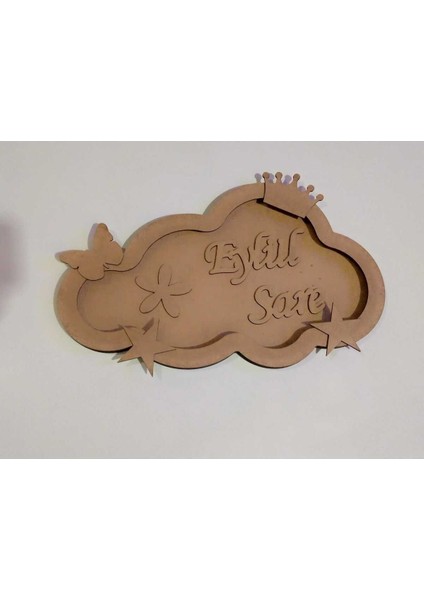 Beyaz Ahşap Bulut Pano, Isimli, Figürlü, Boyamaya Uygun, LED Işıklı, Dekoratif Ürün