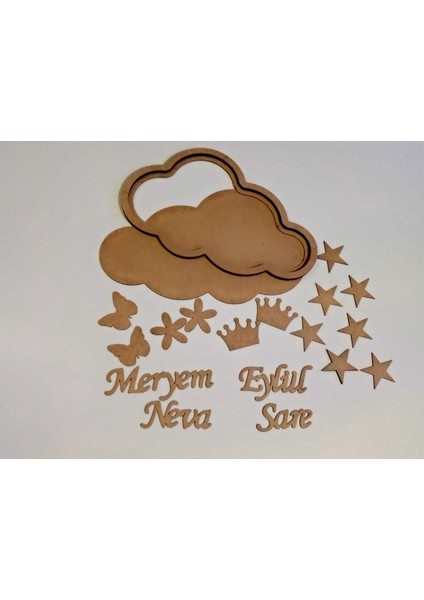 Beyaz Ahşap Bulut Pano, Isimli, Figürlü, Boyamaya Uygun, LED Işıklı, Dekoratif Ürün modelleri