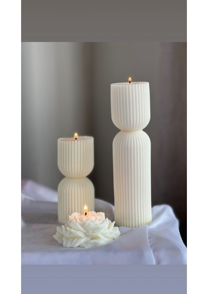 Candle El Yapımı Kokusuz Şakayik Gül Mum7 Cm-Çokgen Yuvarlak Dekoratif Mum 20*7-15*7 Kırık Beyaz