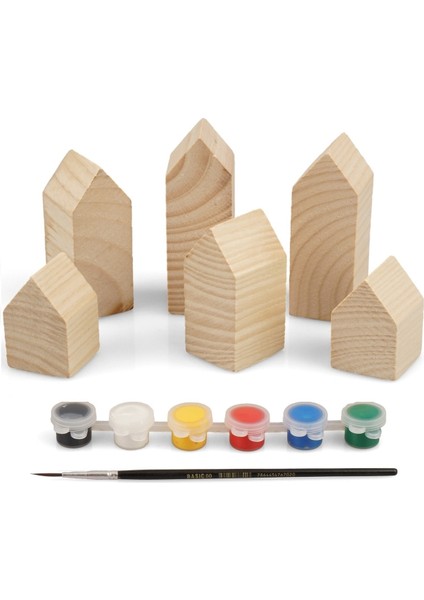 Renkli Ahşap Dekoratif Peg Kule ve Şehir Boyama Seti, 6 Farklı Boy ve Boyalı modelleri