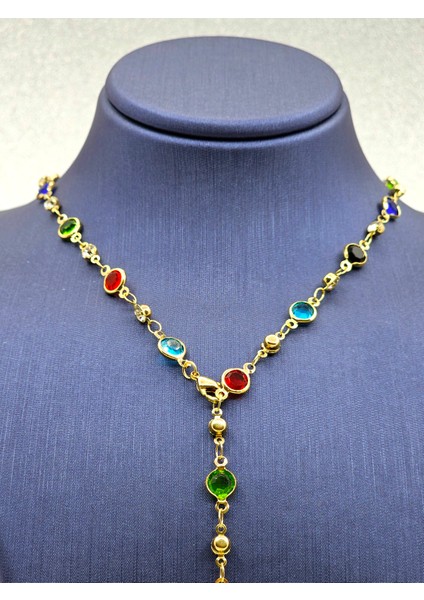 Renkli Taşlı Y Model Çelik Kolye fiyatları