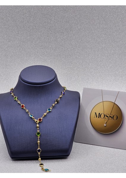 Renkli Taşlı Y Model Çelik Kolye modelleri