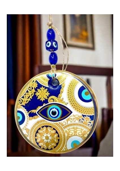 Sarı Motifli Mavi Işlemeli Nazar Boncuk Gözlü Duvar Süsü fırsatları