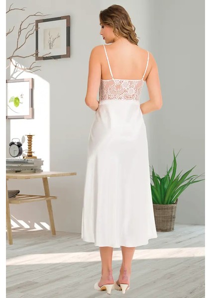 Lady Dantelli Beyaz Saten Uzun Gecelik Sabahlık Takım fiyatları