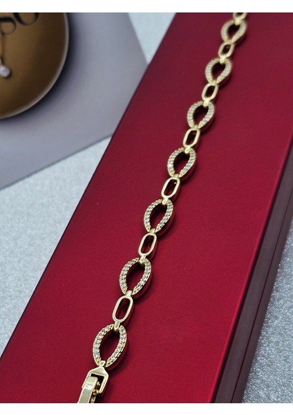 Xuping Zirkon Taşlı Oval Model Gold Renk Çelik Bileklik