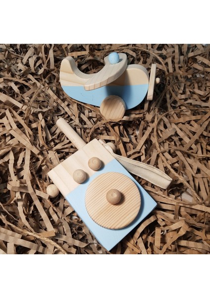 Ahşap Bebek Oyuncak Seti, Uçak ve Telsiz, Waldorf Tarzı, Hediyelik, 2+ Yaş fiyatları