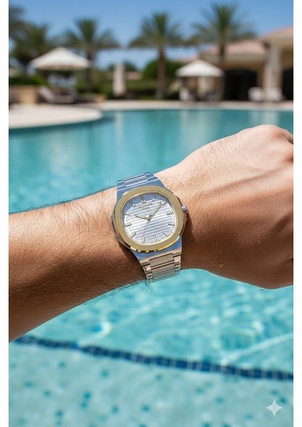 LC08016 Erkek Kol Saati – Gümüş Altın Detaylı – 43MM – Çelik Kordon fiyatları