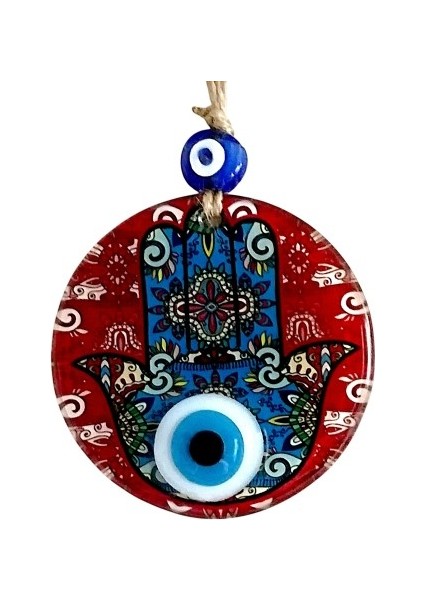 Fatma Ana Bereket Eli Desenli Nazar Boncuklu Duvar Süsü 10 cm Cam Duvar Süsü