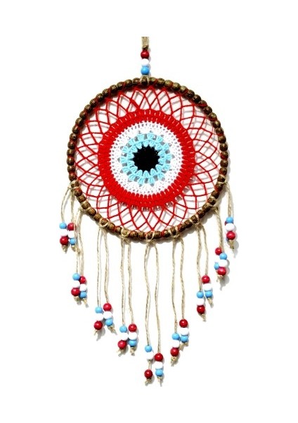 Kırmızı Motifli Renkli Boncuklu El Yapımı Duvar Süsü