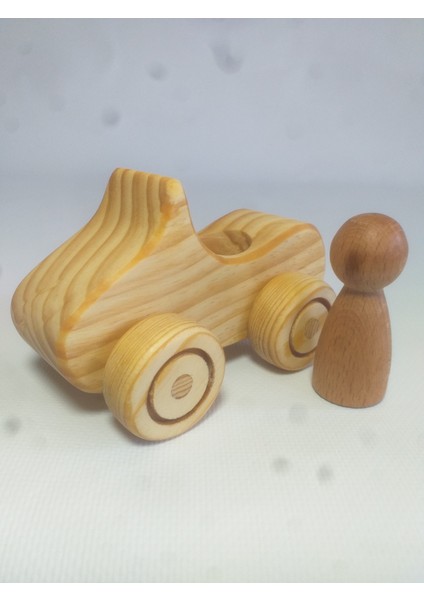 Doğal Ahşap Oyuncak Araba ve Peg Bebek, Montessori Masif Eğitici Seti fiyatları