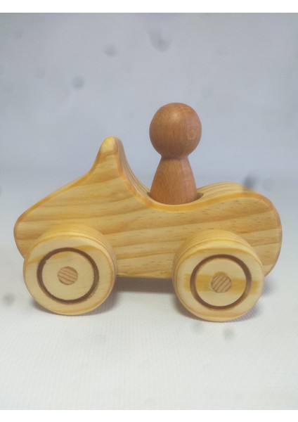 Doğal Ahşap Oyuncak Araba ve Peg Bebek, Montessori Masif Eğitici Seti modelleri