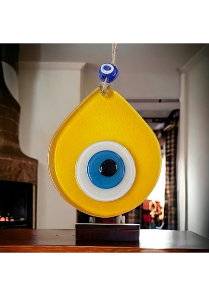 Orta Boy Şeffaf Sarı Damla Desen Nazar Boncuklu Duvar Dekoru Cam Duvar Süsü fırsatları