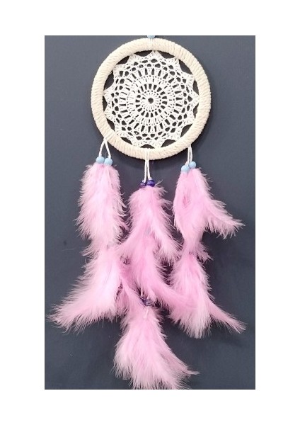 Pembe Kuş Tüylü Dream Catcher El Yapımı Rüya Kapanı Duvar Süsü