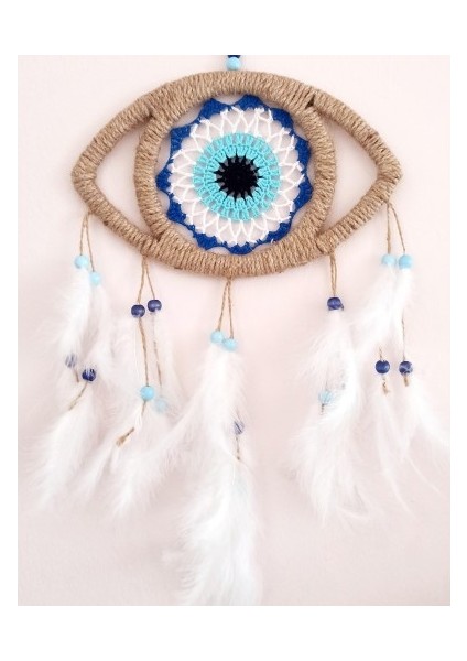 Göz Model Nazar Boncuğu Motifli Kuş Tüylü El Yapımı Düş Kapanı Duvar Dekoru fiyatları