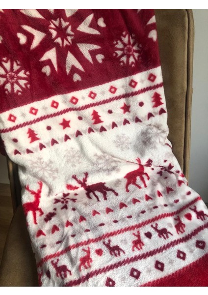 Yılbaşı Temalı Çift Kişilik 200X220 cm Polar Soft Battaniye Bordo Kırmızı Beyaz fiyatları