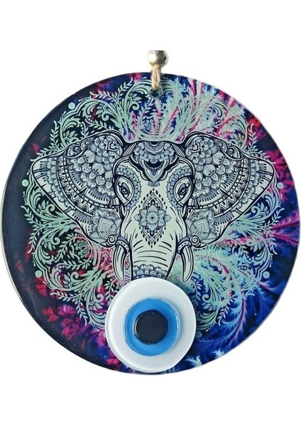 Fil Figürlü Nazar Boncuklu Füzyon Cam Duvar Süsü