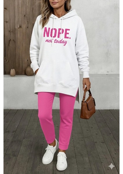 Kadın Uzun Kollu Kapşonlu Bağcıklı Viskon Iki Iplik Sweat