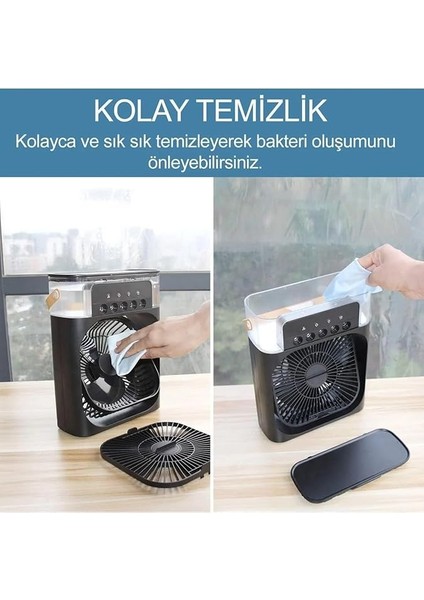 Işıklı 5 Spreyli Vantilatör Buzlu Buharlı Vantilatör Mini Fan Nemlendirici Siyah indirimleri