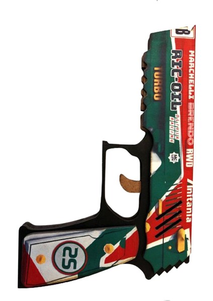 Turuncu Ahşap Twin Turbo Lastik Atan Tabanca, Eğlenceli Hobi Oyunu