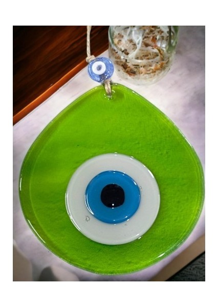 Mavi Nazar Boncuklu Şeffaf Açık Yeşil Renk Nazar Boncuklu Damla Desen El Yapımı Duvar Süsü fiyatları