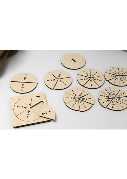 Ahşap Kesirler Öğrenme Eğitici Montessori Yapboz Bej fiyatları