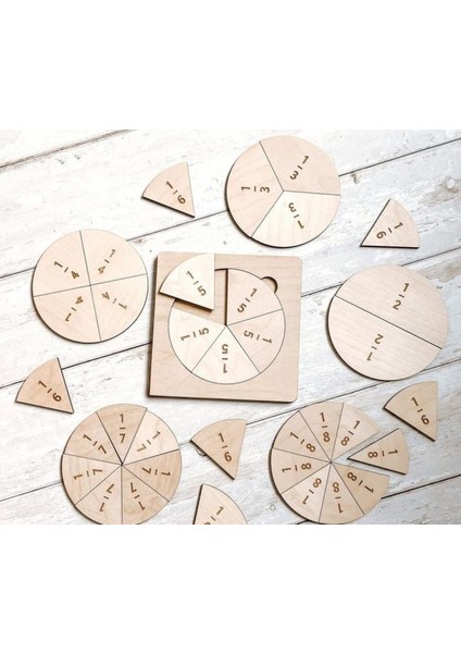 Ahşap Kesirler Öğrenme Eğitici Montessori Yapboz Bej modelleri