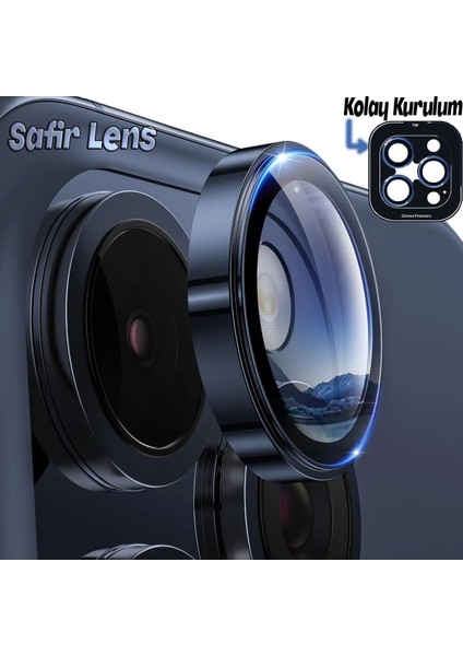 Apple iPhone 15 Pro Gerçek Cam Safir Lens Koruma Mavi