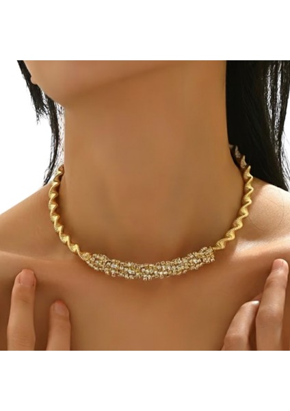 Parlak Zirkon Taşlı Çelik Kolye | Su Yolu Tasarım Kadın Kolye fırsatları