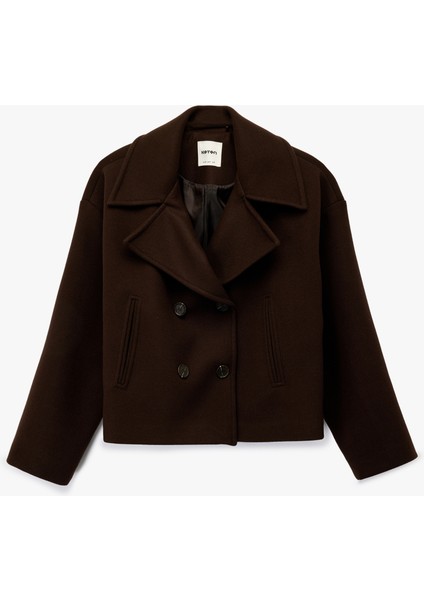 Cepli Kruvaze Uzun Kollu Düğmeli Kısa Kaşe Mont