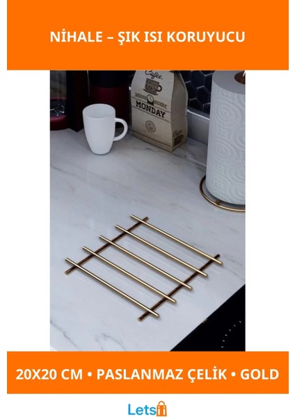 Yanmaz Paslanmaz Çelik Gold Renk Nihale 20X20 cm