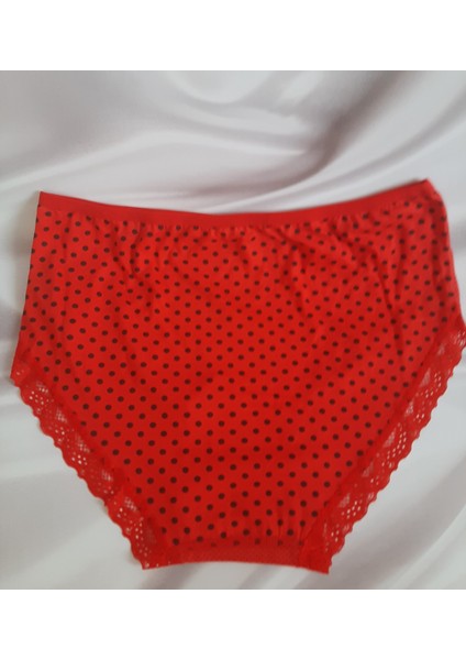 Kırmızı Yüksek Bel Büyük Beden Kenarları Dantelli %100 Pamuk Tutku Kadın Bato Külot fiyatları