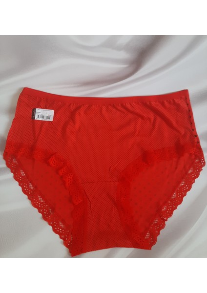 Kırmızı Yüksek Bel Büyük Beden Kenarları Dantelli %100 Pamuk Tutku Kadın Bato Külot modelleri