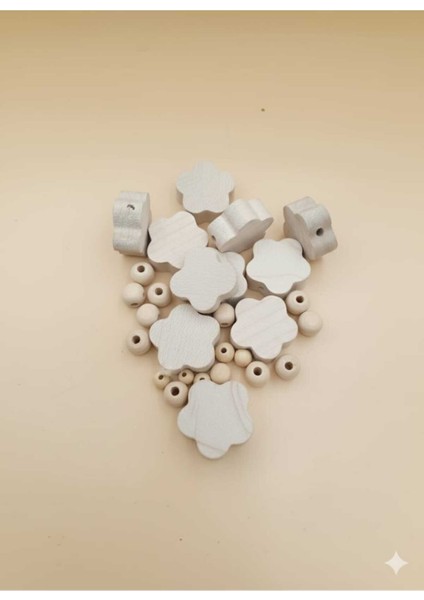 Bej Ahşap Papatya Boncuk, Delikli, 10 Mm, 10 Adet, Hobi Için Ideal.