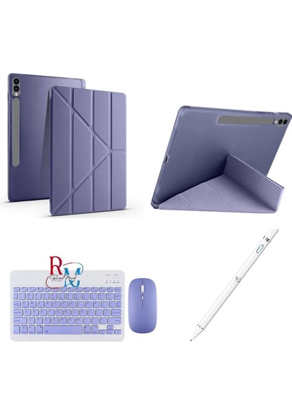 Galaxy Tab S9 Fe Plus 12.4 Inç Uyumlu Standlı Kılıf Dokunmatik Kalem ve Klavye Mouse 3lü Set Lavander