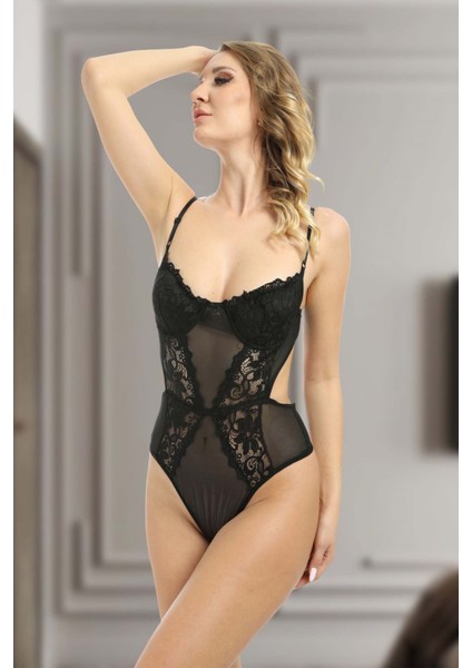 Siyah Dantelli Bodysuit - 623S modelleri