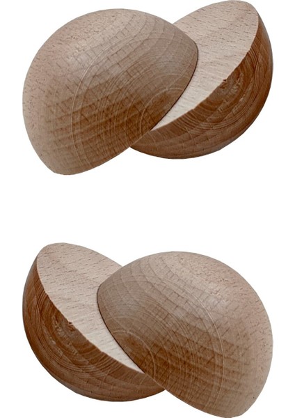 Doğal Ahşap Yarım Küre Seti, 50 Mm, 4 Adet, Açık Kahve, Lacivert Renkler