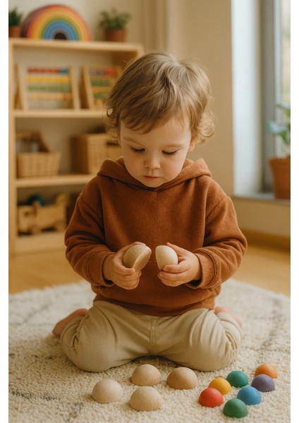 Doğal Ahşap Yarım Küre Seti, 50 Mm, 4 Adet, Açık Kahve, Lacivert Renkler fırsatları