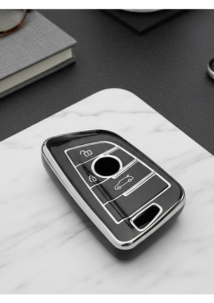 Bmw 1 3 5 7 Seri X1 X3 X5 F10 F20 F30 F25 M3 M4 G20 G30 Nano Anahtar Kılıfı 3 Buton Siyah-Gümüş