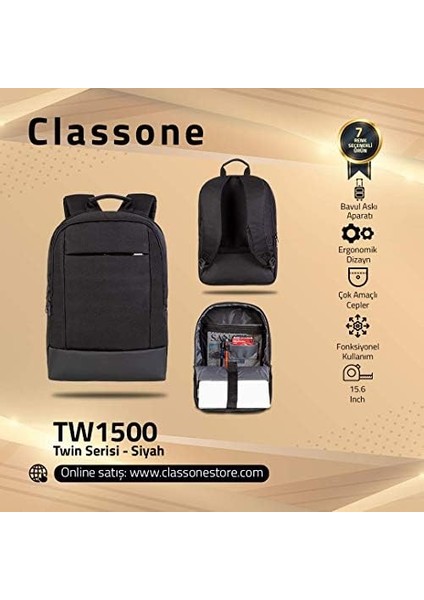 BP-TW1500 Twin Color 15.6" Uyumlu Notebook Çantası, Siyah fiyatları