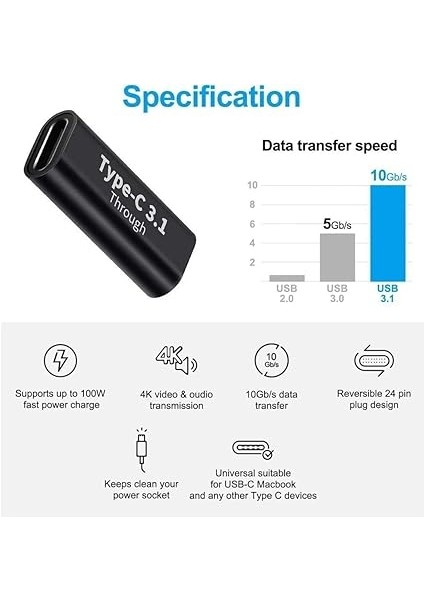 3352 Type C USB 3.1 Dişi Çevirici Dönüştürücü Adaptör Type C Dişi To Type C Disi 3.1 Yüksek Hızlı Veri Aktarım Desteği (10GBPS) Çift Yönlü Çalışma Alüminyum Alaşımlı Kaliteli Malzeme indirimleri