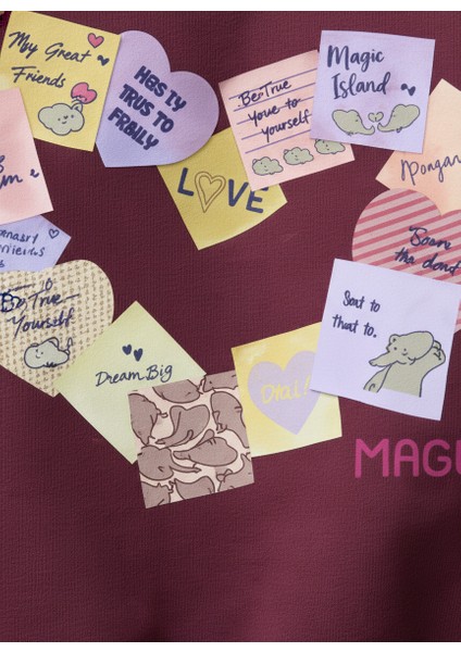 Kız Çocuk Pamuklu Bordo Kalpli Magu Baskılı Sweatshirt Eşofman Takım fiyatları