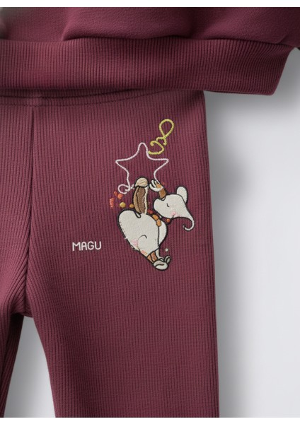 Kız Çocuk Pamuklu Bordo Kalpli Magu Baskılı Sweatshirt Eşofman Takım fırsatları