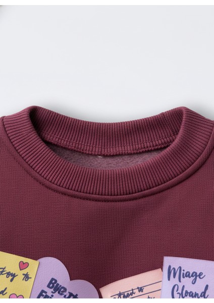 Kız Çocuk Pamuklu Bordo Kalpli Magu Baskılı Sweatshirt Eşofman Takım indirimleri