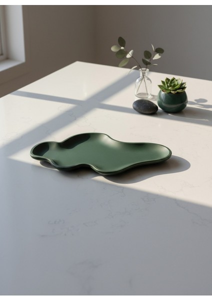 Green Cirrus Asimetrik Dekoratif Tabak, Beton Tabak, 29X16 cm fiyatları